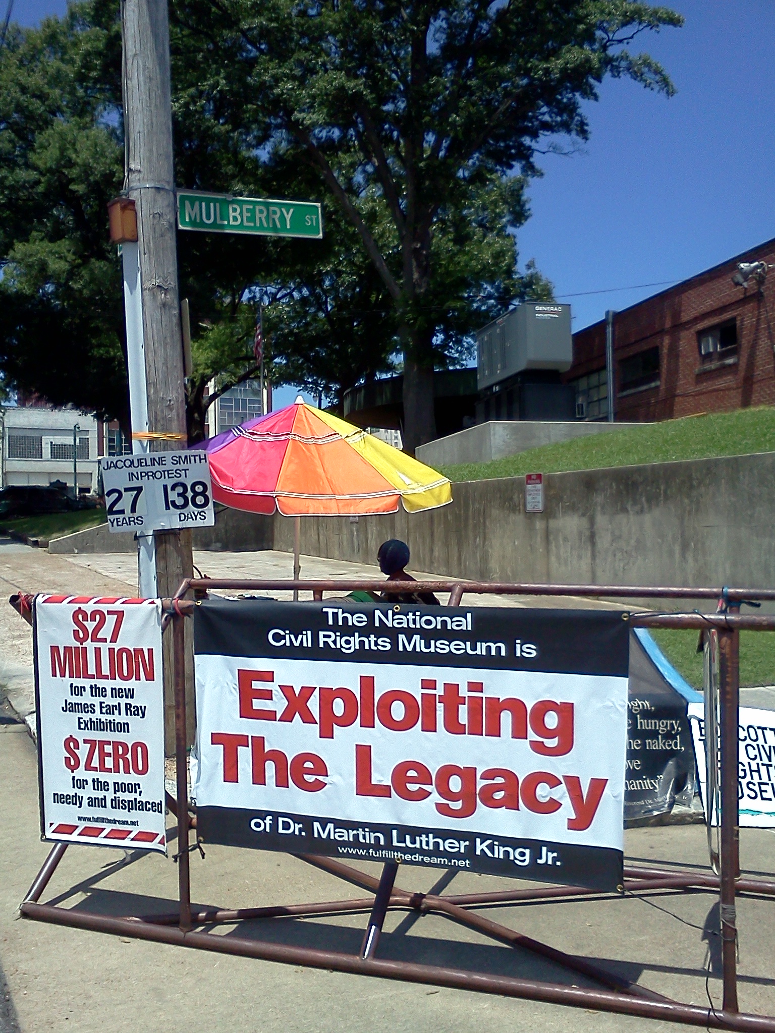 Protest banners outside the National
        Civil Rights Museum.
